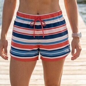 The North Face Womens Class V Water Shorts Medium Red Blue Striped Nylon Hiking